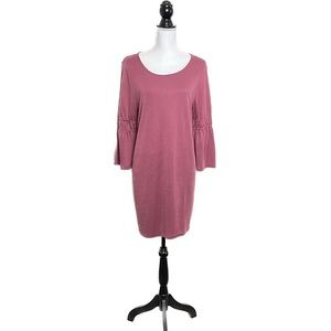 Marina Luna L Bell Sleeve Shift T-Shirt Dress Dusty Pink Mauve Soft Modal Lounge